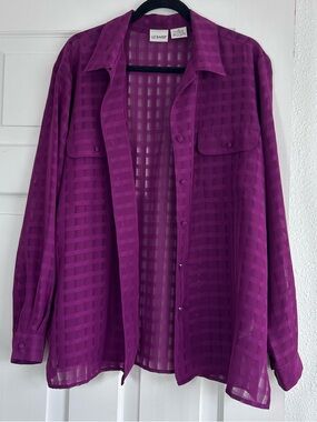 Liz Baker Sheer Button-Down Shirt in Deep Purple